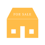 A yellow house with for sale written on it.