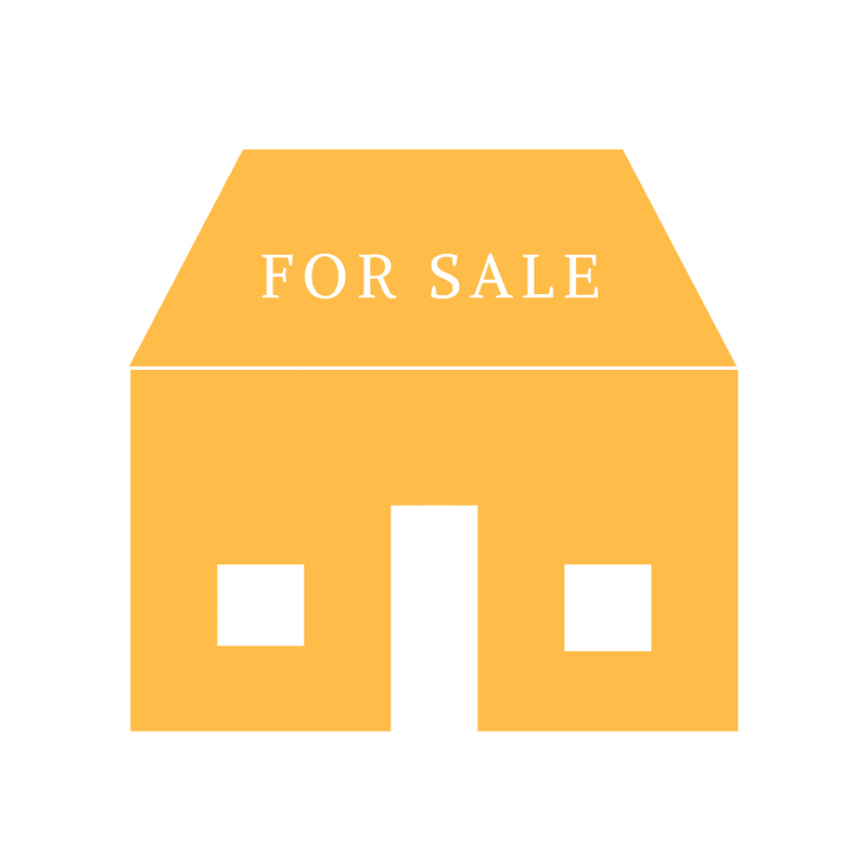 A yellow house with for sale written on it.