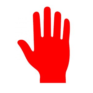 A red hand is shown with the palm up.
