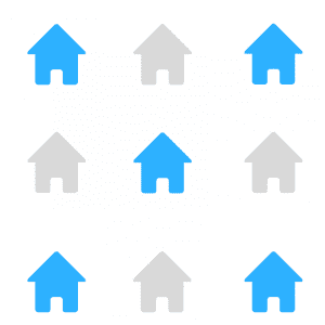 A group of blue and white houses on a white background