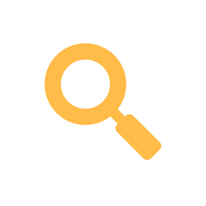 A yellow magnifying glass on top of a white background.