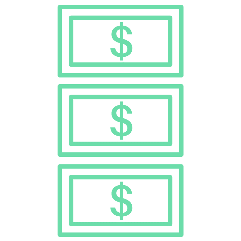 Three green and white pictures of a dollar sign.